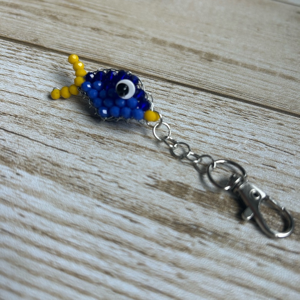Blue Beaded Fish Keychain